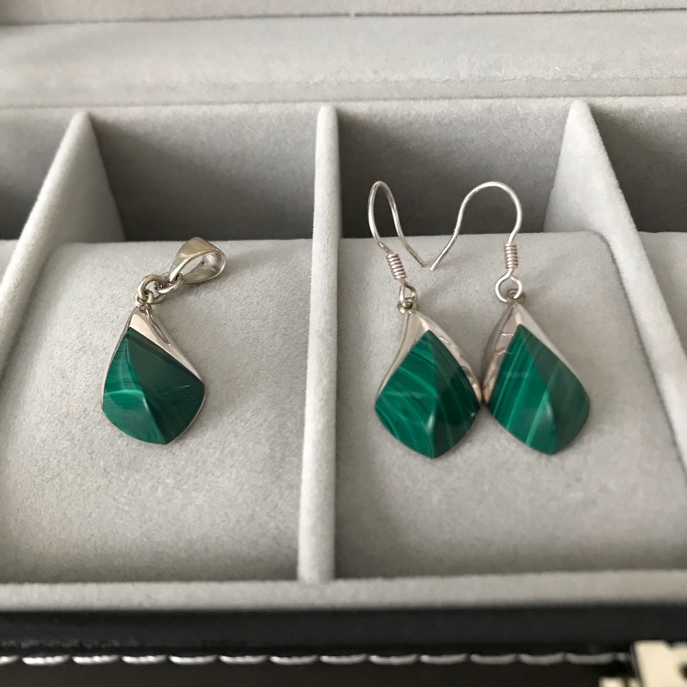 Sterling Silver and Jade Earrings/Pendant
